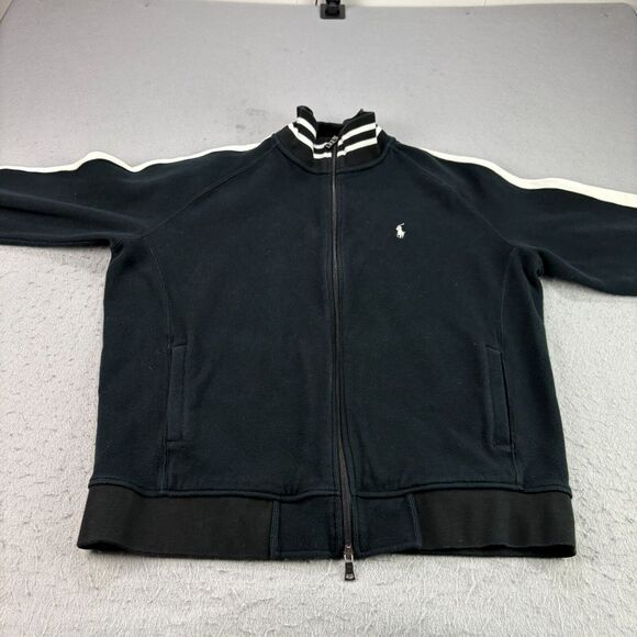 Polo Ralph Lauren Baseball Jacket Mens XL Black White Stripe Full Zip Casual - Picture 2 of 9